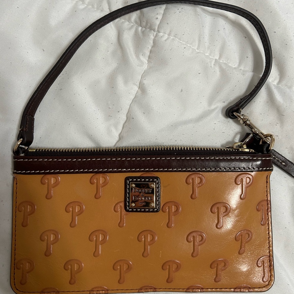 Dooney & Bourke Tan & Brown Phillies Logo Wristlet